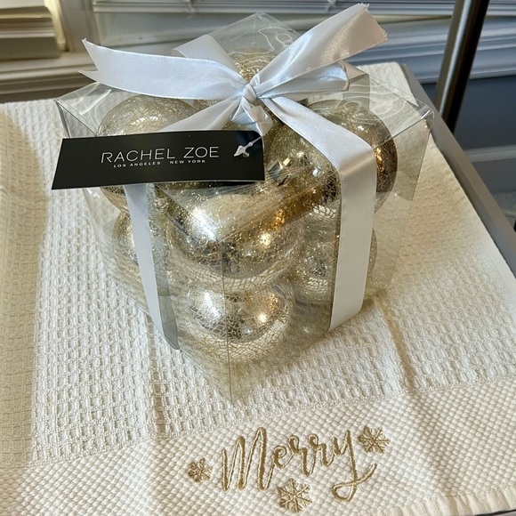 Rachel Zoe 8-Set Gold Crackle Ball Ornaments 3” NWT - Picture 1 of 6